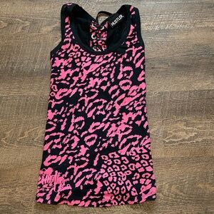Hustler Hot Pink & Black Leopard Lace-Up Tank